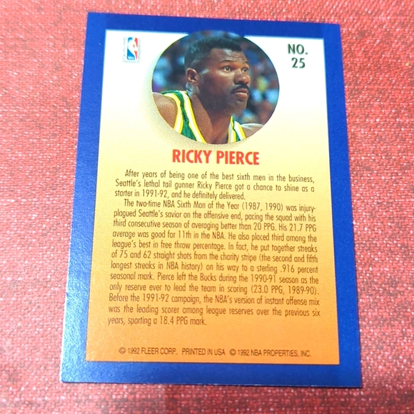 🏀1992-93 Fleer NBA Basketball Trading Card TEAM LEADERS CARD #25 RICKY PIERCE - Picture 2 of 4